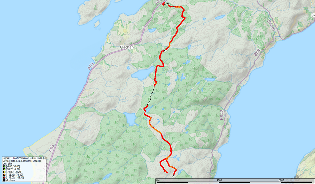 Vodafone 4G LTE coverage along the access track and at wind farm site